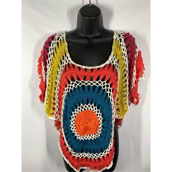 Trendology Boho Hippie Crotched Open Knit Top Size Medium - Picture 1 of 9